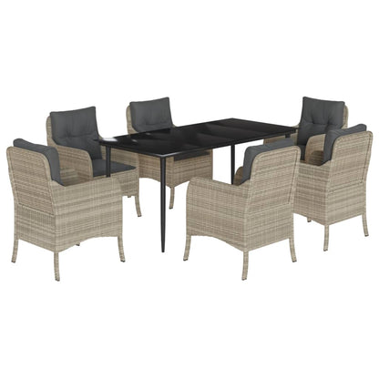 7-delige Tuinset met kussens poly rattan grijs