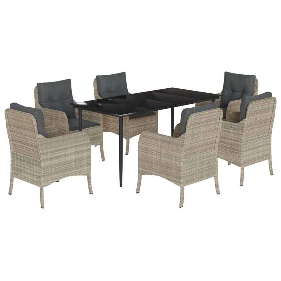 7-delige Tuinset met kussens poly rattan grijs