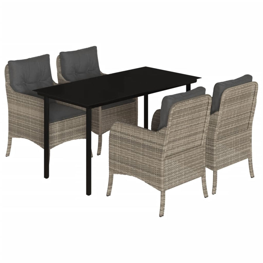 Tuinset met kussens poly rattan lichtgrijs 5 140 cm tafellengte Ronde poot