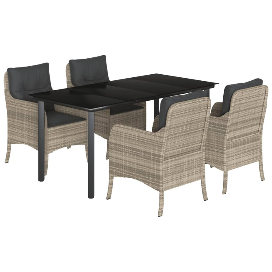 Tuinset met kussens poly rattan lichtgrijs 5 160 cm tafellengte Ronde poot