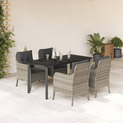 Tuinset met kussens poly rattan lichtgrijs 5 160 cm tafellengte Ronde poot