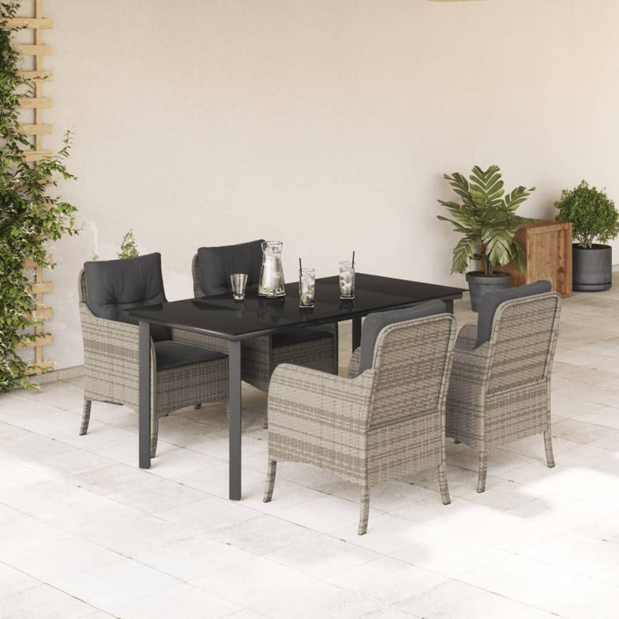 Tuinset met kussens poly rattan lichtgrijs 5 160 cm tafellengte Ronde poot