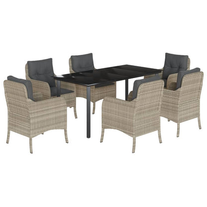 Tuinset met kussens poly rattan grijs 7 160 cm tafellengte Ronde poot