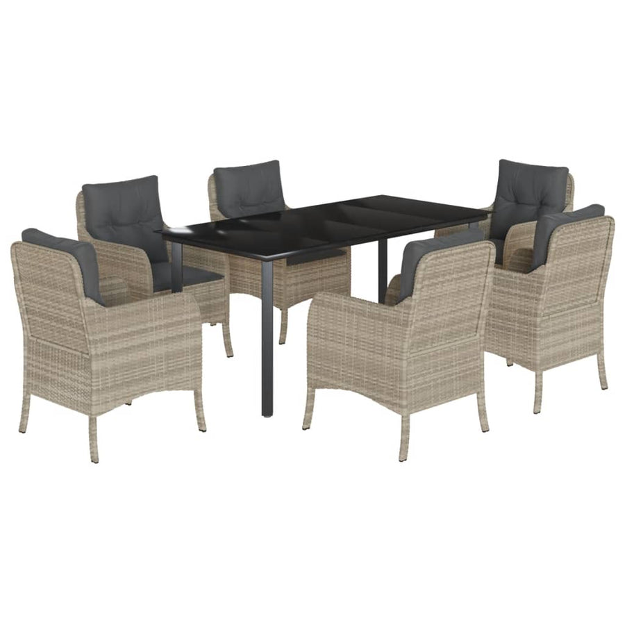Tuinset met kussens poly rattan grijs 7 160 cm tafellengte Ronde poot