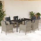 Tuinset 7-delig poly rattan grijs met kussens