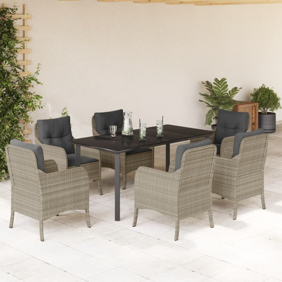 Tuinset met kussens poly rattan grijs 7 160 cm tafellengte Ronde poot