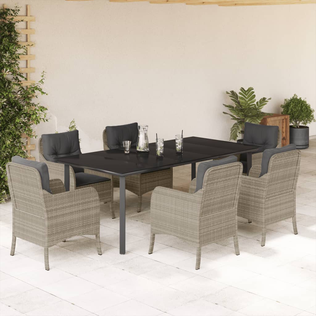 7-Delige Tuinset Met Kussens Poly Rattan Grijs 6 200 cm tafellengte