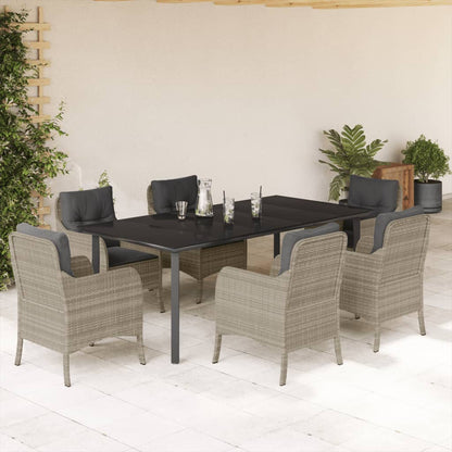 7-Delige Tuinset Met Kussens Poly Rattan Grijs 6 200 cm tafellengte