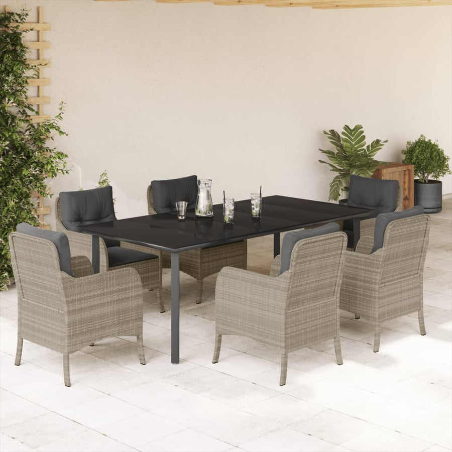 7-Delige Tuinset Met Kussens Poly Rattan Grijs 6 200 cm tafellengte