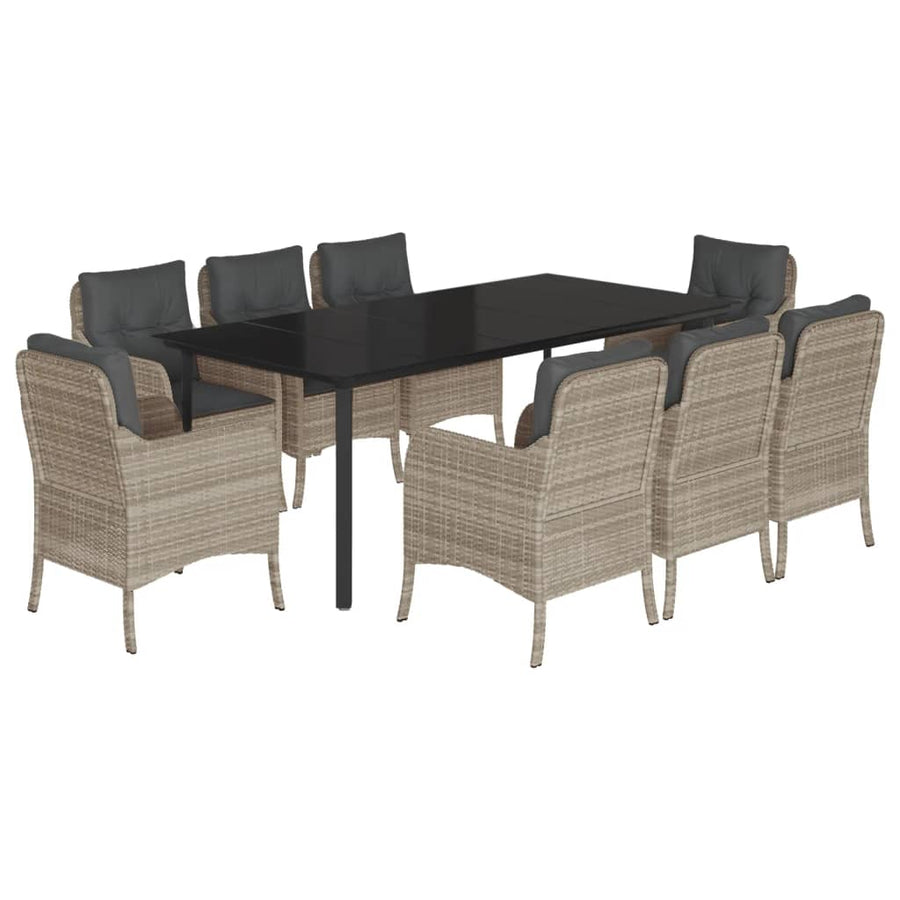 9-Delige Tuinset Met Kussens Poly Rattan Lichtgrijs