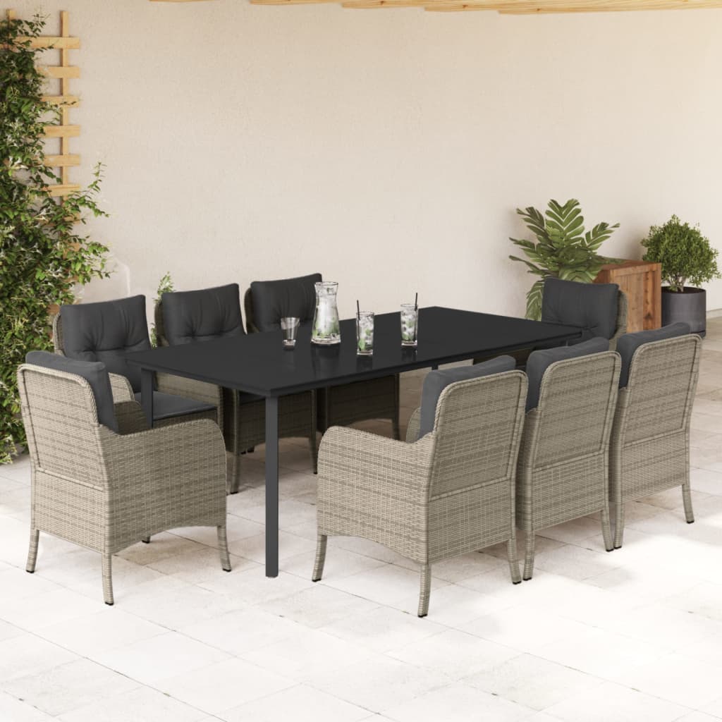 9-Delige Tuinset Met Kussens Poly Rattan Lichtgrijs