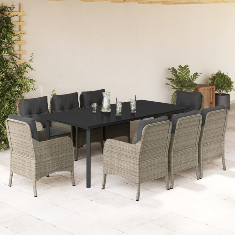 9-Delige Tuinset Met Kussens Poly Rattan Lichtgrijs