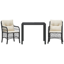 3-Delige Bistroset Met Kussens Poly Rattan 2 90 cm tafellengte Zwart en crème