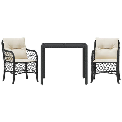 3-Delige Bistroset Met Kussens Poly Rattan 2 90 cm tafellengte Zwart en crème