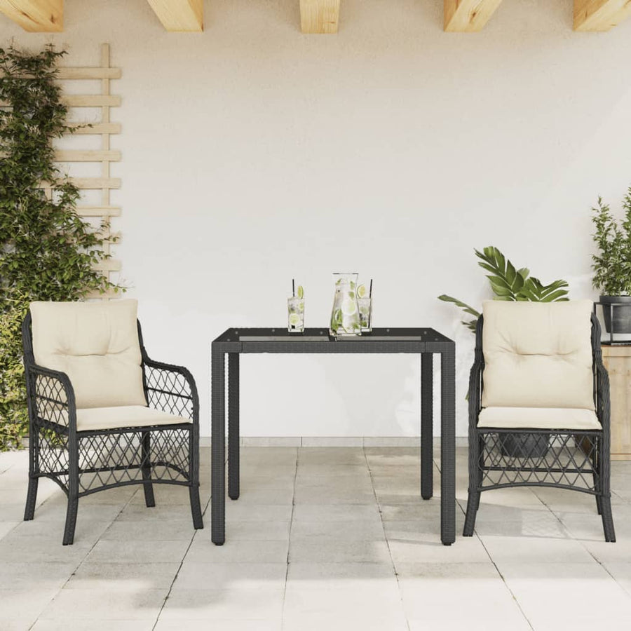 3-Delige Bistroset Met Kussens Poly Rattan 2 90 cm tafellengte Zwart en crème