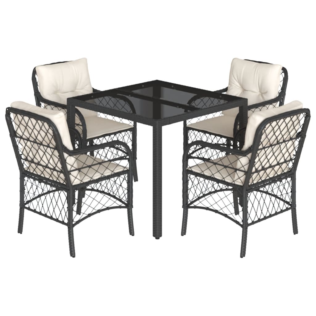 5-Delige Tuinset Met Kussens Poly Rattan 4 90 cm tafellengte Zwart en crème