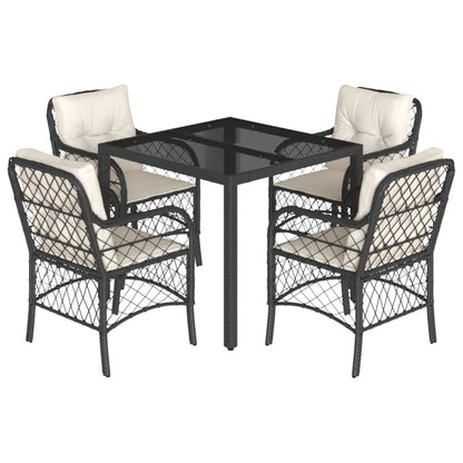 5-Delige Tuinset Met Kussens Poly Rattan 4 90 cm tafellengte Zwart en crème