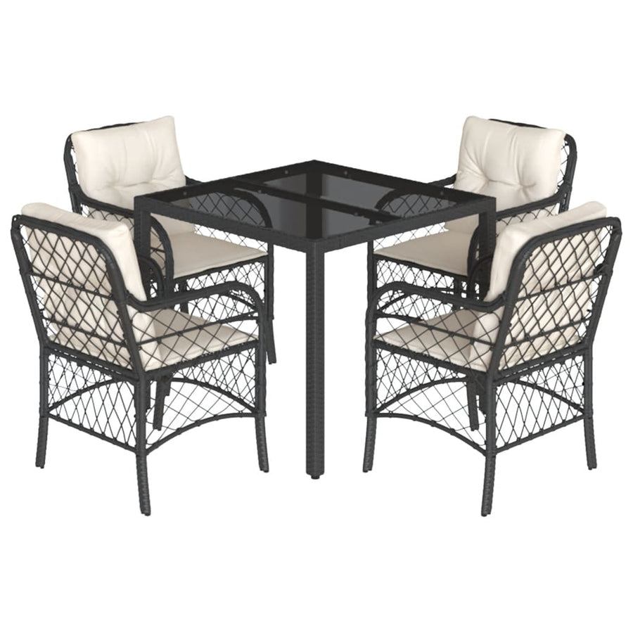 5-Delige Tuinset Met Kussens Poly Rattan 4 90 cm tafellengte Zwart en crème