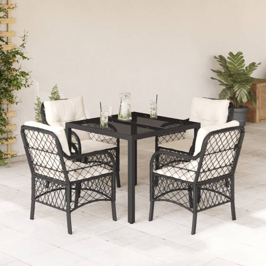 5-Delige Tuinset Met Kussens Poly Rattan 4 90 cm tafellengte Zwart en crème