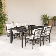 Tuinset 5-delig poly rattan zwart met kussens