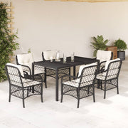 Tuinset 7-delig poly rattan zwart met kussens