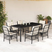 Tuinset poly rattan 7-delig zwart met kussens