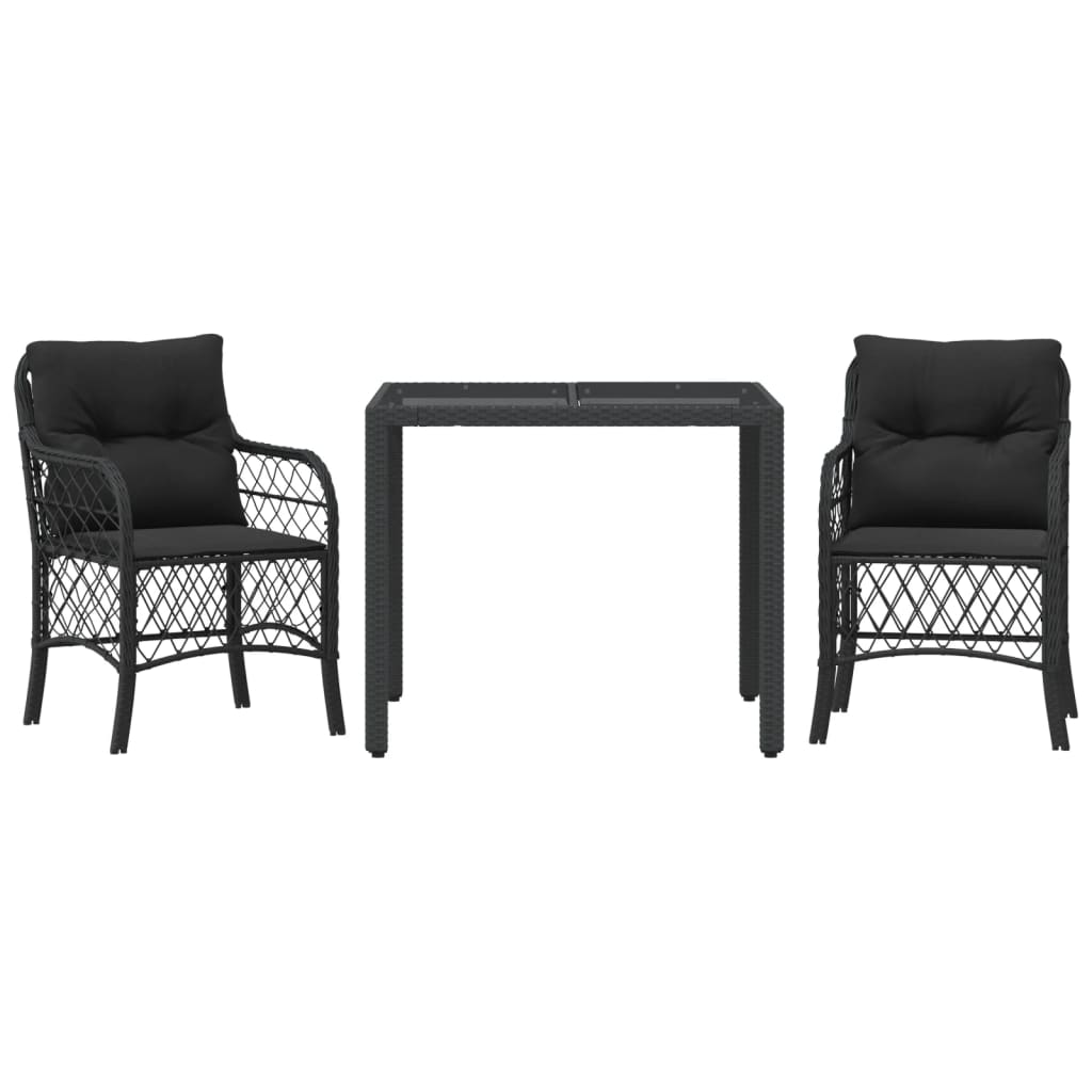 3-Delige Bistroset Met Kussens Poly Rattan 2 90 cm tafellengte Zwart