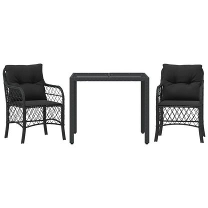 3-Delige Bistroset Met Kussens Poly Rattan 2 90 cm tafellengte Zwart