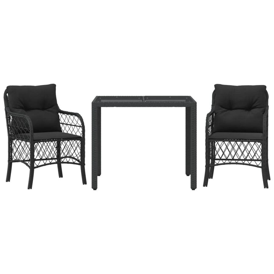 3-Delige Bistroset Met Kussens Poly Rattan 2 90 cm tafellengte Zwart