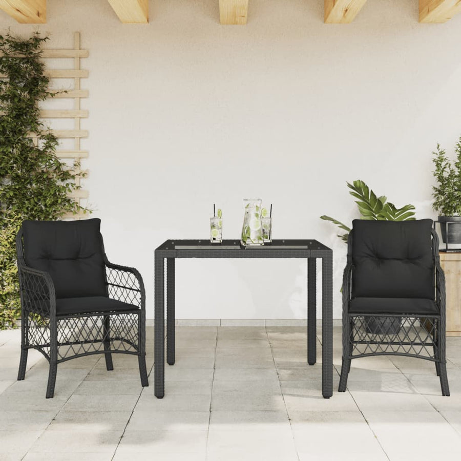 3-Delige Bistroset Met Kussens Poly Rattan 2 90 cm tafellengte Zwart