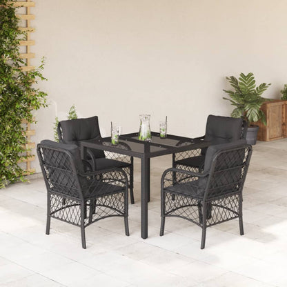 5-Delige Tuinset Met Kussens Poly Rattan 4 90 cm tafellengte Zwart