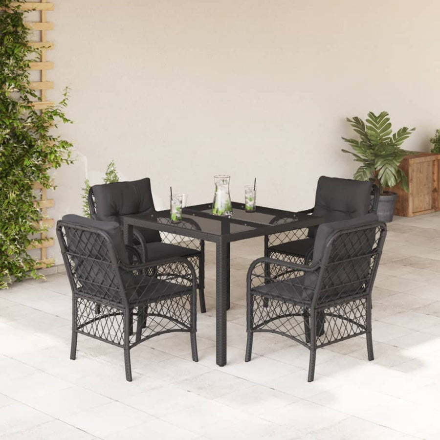 5-Delige Tuinset Met Kussens Poly Rattan 4 90 cm tafellengte Zwart