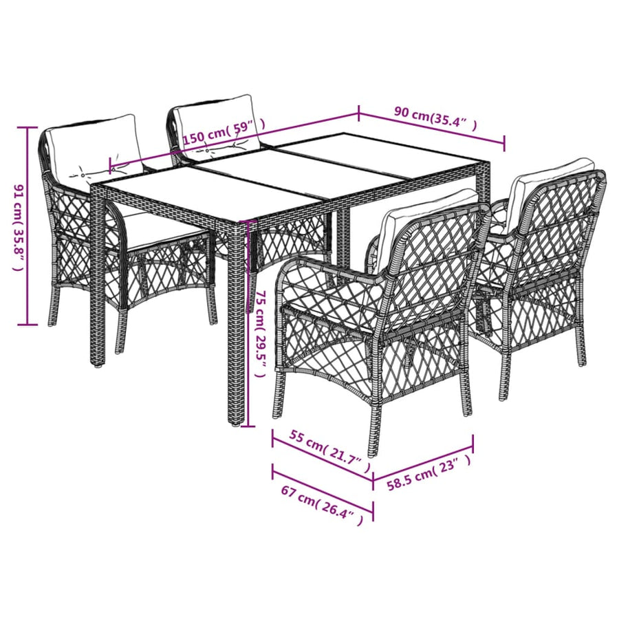 5-Delige Tuinset Met Kussens Poly Rattan Zwart