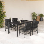 Tuinset 5-delig poly rattan zwart met kussens