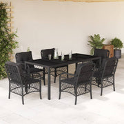 Tuinset 7-delig poly rattan zwart met kussens