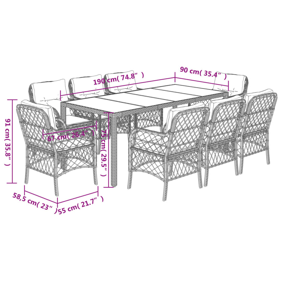 9-Delige Tuinset Poly Rattan Zwart