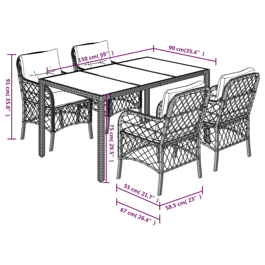 5-Delige Tuinset Met Kussens Poly Rattan Grijs