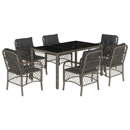 7-Delige Tuinset Met Kussens Poly Rattan Grijs