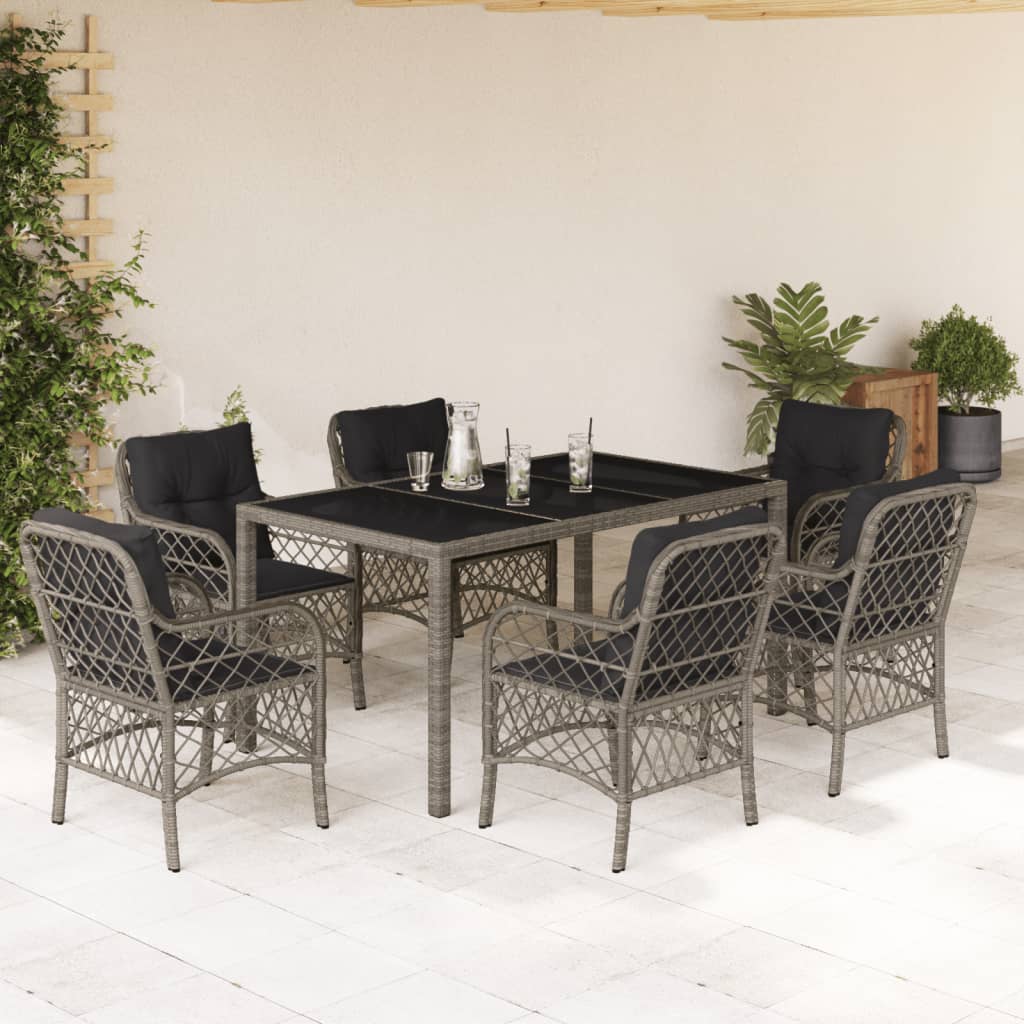 7-Delige Tuinset Met Kussens Poly Rattan Grijs