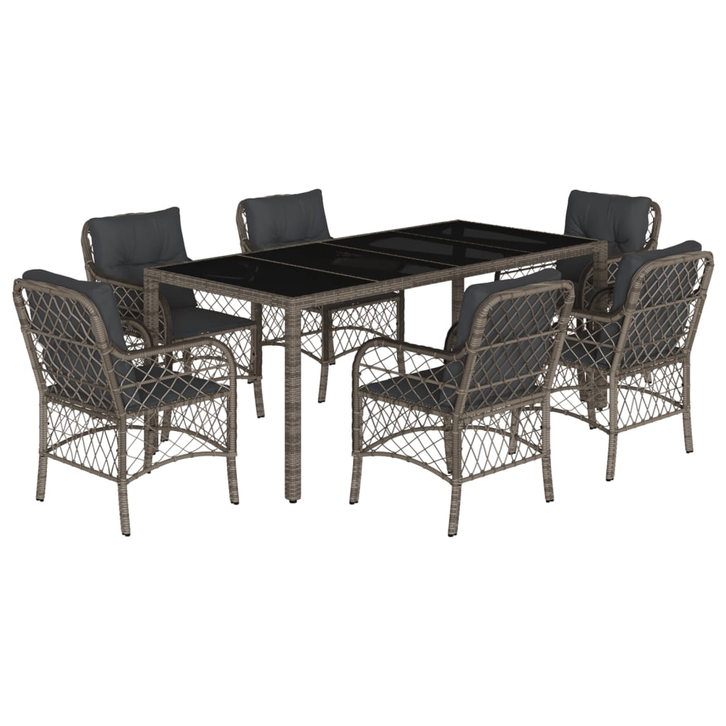 7-Delige Tuinset Met Kussens Poly Rattan Grijs