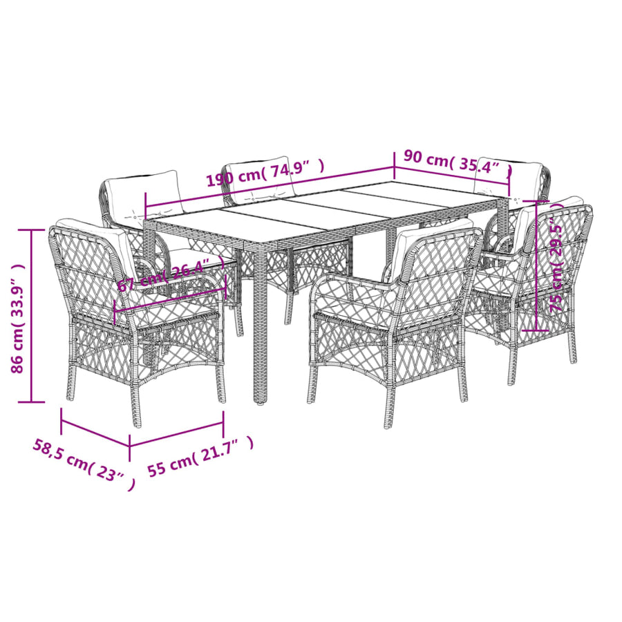 7-Delige Tuinset Met Kussens Poly Rattan Grijs