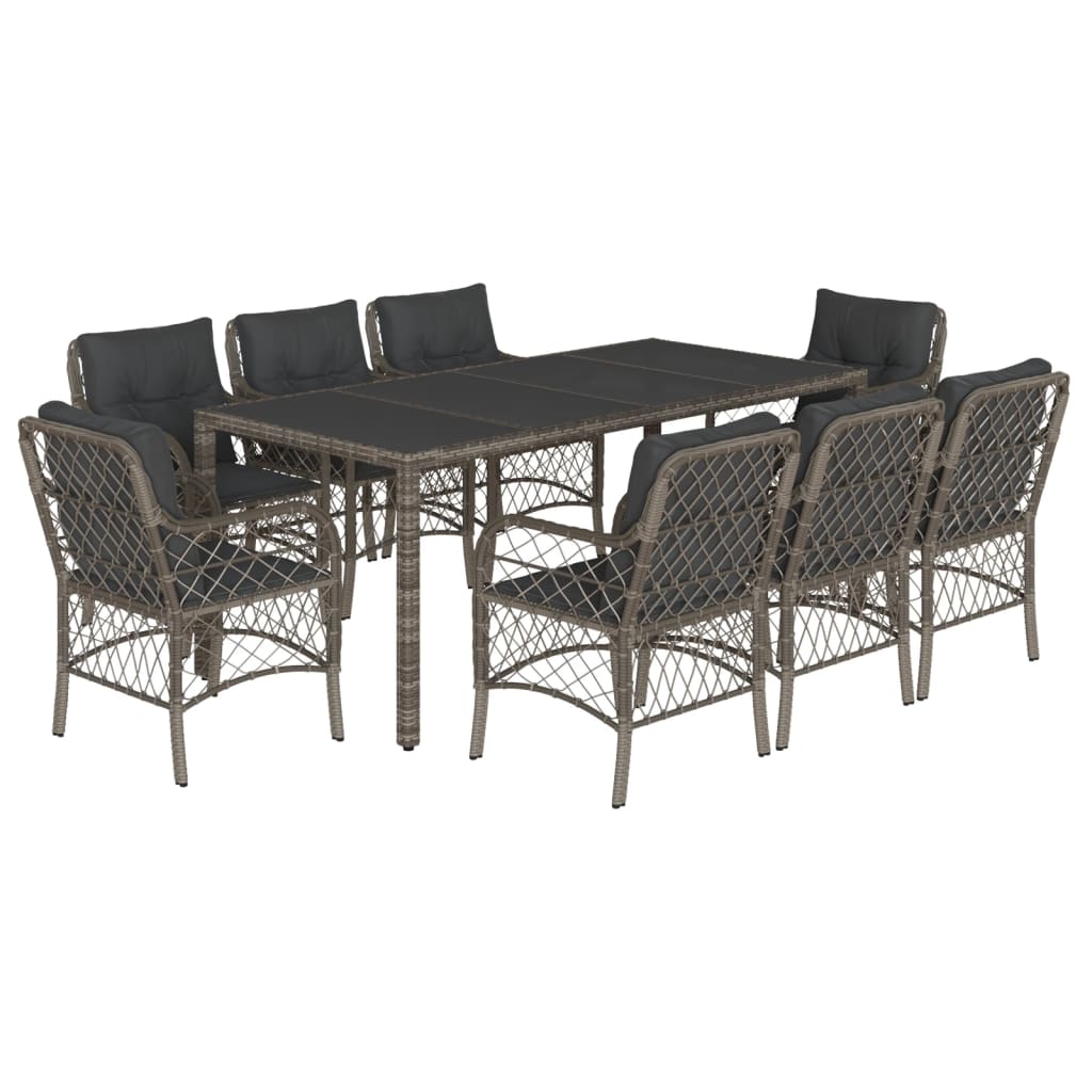 9-Delige Tuinset Met Kussens Poly Rattan Grijs
