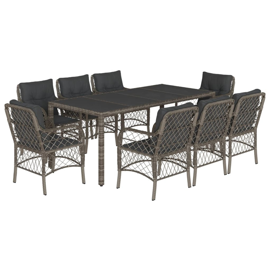 9-Delige Tuinset Met Kussens Poly Rattan Grijs