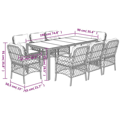 9-Delige Tuinset Met Kussens Poly Rattan Grijs