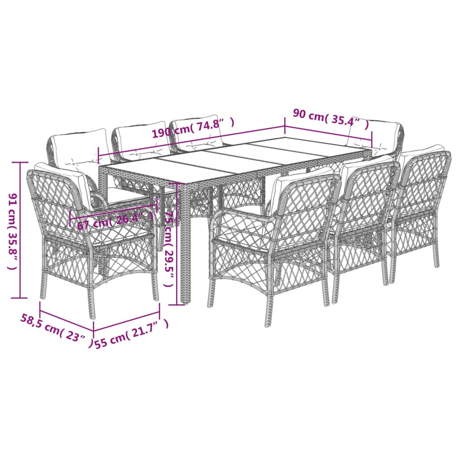 9-Delige Tuinset Met Kussens Poly Rattan Grijs