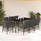 9-piece Garden Dining Set with Cushions Poly Rattan Grey