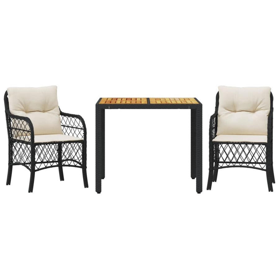 3-Delige Bistroset Met Kussens Poly Rattan Zwart