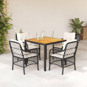 Tuinset 5-delig poly rattan zwart acaciahout
