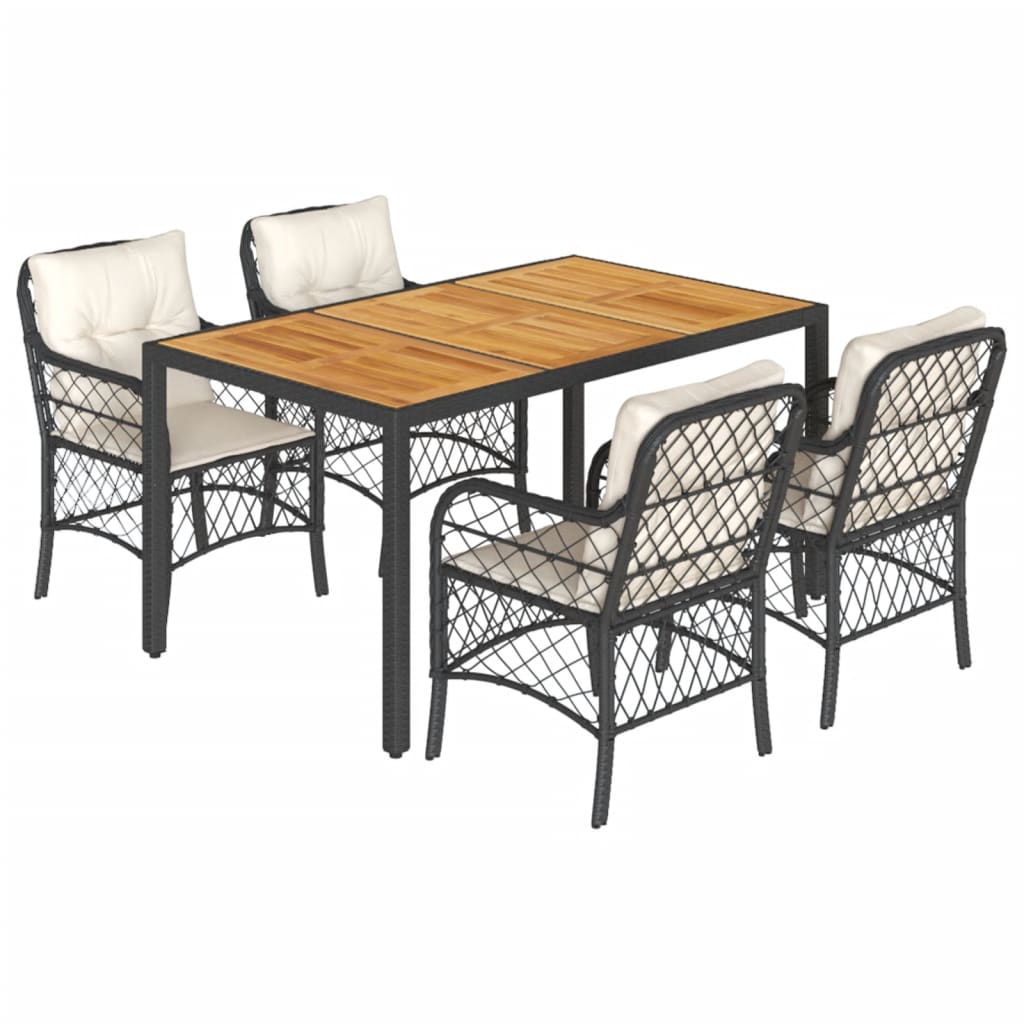 5-Delige Tuinset Met Kussens Poly Rattan Zwart