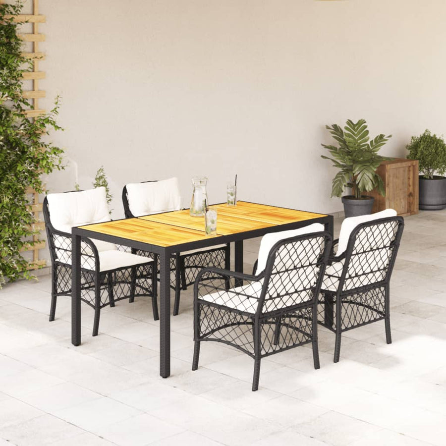 5-Delige Tuinset Met Kussens Poly Rattan Zwart
